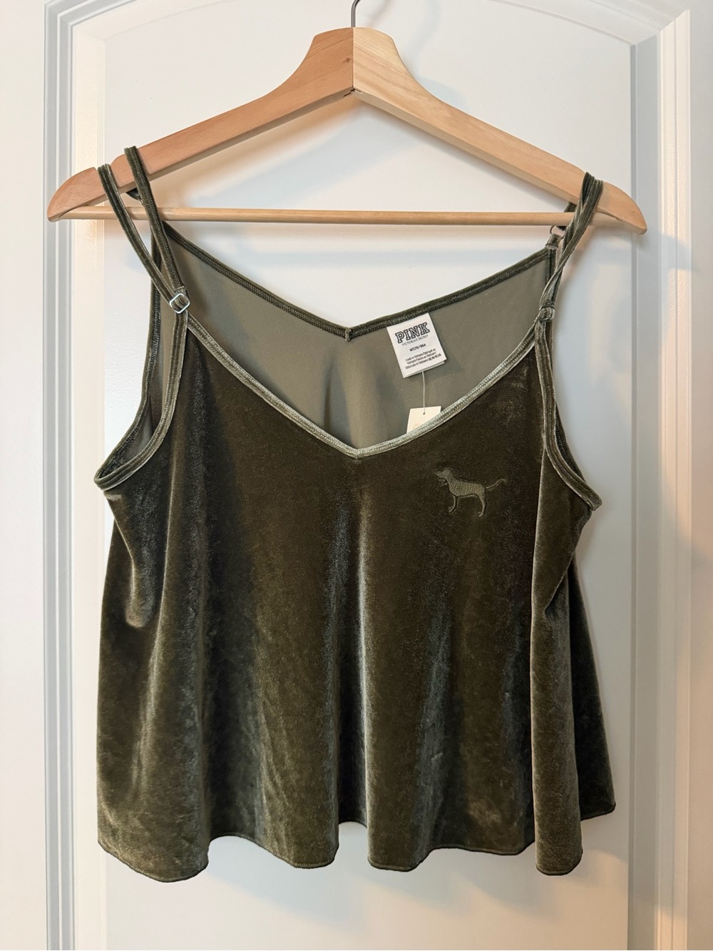 PINK Victoria's Secret Olive Velvet Double-Strap Cami